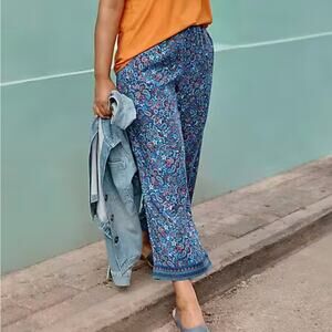 J. Jill Women's Silky Soft Full Leg Crops Cropped Pants Blue Floral Size XL